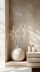 Neutral backdrop with floral vase high resolution hd image