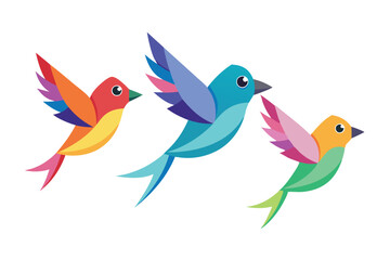 Fototapeta premium Colorful Cartoon Birds Flying, Flat Style, Bright Wings, Isolated, Vibrant, Playful