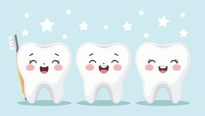 white teeth smiling faces promote good dental hygiene fun illustrations dental tools equipment kids adults alike