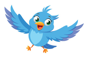 Obraz premium Cute Animated Bluebird Cartoon Flying, Spreading Wings, Cheerful Expression, Isolated