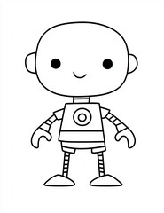Obraz premium Cute cartoon robot with a cheerful expression, black and white drawing.