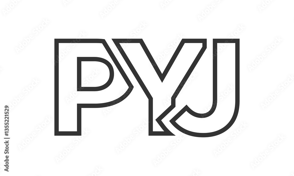 Poster pyj logo design template with strong and modern bold text. initial based vector logotype featuring s