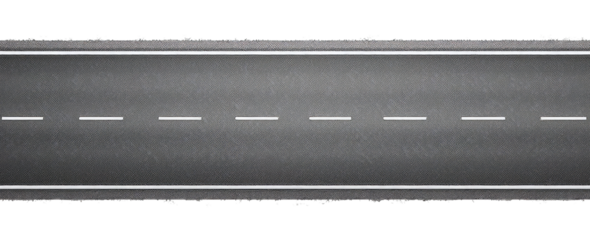 Empty asphalt road isolated on PNG white background, top view