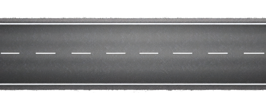 Empty asphalt road isolated on PNG white background, top view