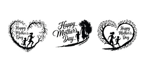 Mother's Day poster, background, card with hearts. Vector Happy Mothers Day, pink flower calligraphy poster. Vector chamomile blossom decoration for Happy Mother's Day paper cut woman head card
