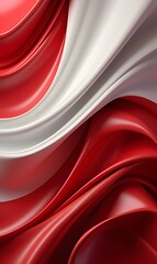 Abstract Flowing Red and White Silk Fabric Waves Background Design