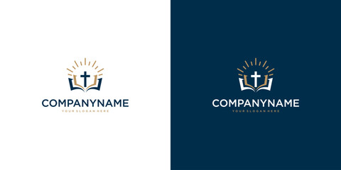 Religious Symbol with Cross, Open Book, and Radiating Sun Rays