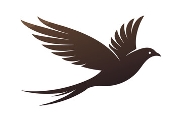 Minimalist Brown Bird in Flight, Elegant Symbol with Extended Tail Feathers Style
