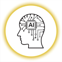 Artificial Intelligence Brain with Circuit Connections,AI Technology Brain Chip Digital Concept,Human Head with Neural Network and AI Chip,Artificial Intelligence Brain Circuit with Technology Icons