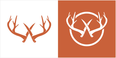 deer antlers with knife logo design abstract vector