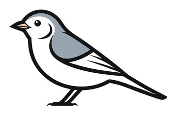 Fototapeta premium Simple Bird Cute Sparrow, Black Outline, White Body, Gray Wing Patch