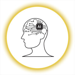 Artificial Intelligence Brain with Circuit Connections,AI Technology Brain Chip Digital Concept,Human Head with Neural Network and AI Chip,Artificial Intelligence Brain Circuit with Technology Icons
