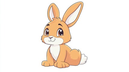 Cute cartoon rabbit sitting; cheerful animal illustration; for children's book or product; possible use for kids' apparel or decor