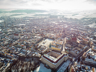 Obraz premium aerial view of city,, castle, Czech Republic, Kroměříž
