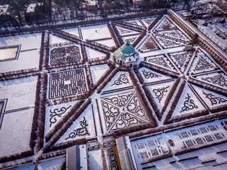 aerial view of city,, Czech Republic, Kroměříž, zimní zahrada