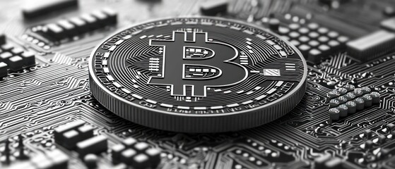 Crypto coin rests on circuit board, showcasing digital currency's technological foundation