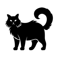 Obraz premium a minimalist illustration of a black cat with a fluffy tail and piercing eyes, the cat has a regal stance