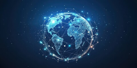 Fototapeta premium Abstract global network world globe with connected lines representing internet connectivity and worldwide communication background