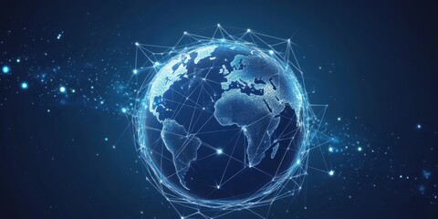 Fototapeta premium Abstract global network world globe with connected lines representing internet connectivity and worldwide communication background