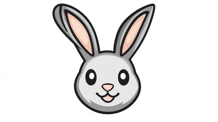 Fototapeta premium Cute cartoon rabbit head, cheerful expression, isolated on white background, suitable for children's books, websites, or social media