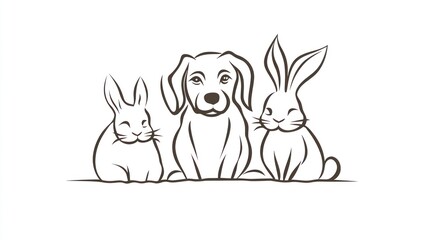Cute pet silhouettes, sitting together,  background, stock image, animal friend