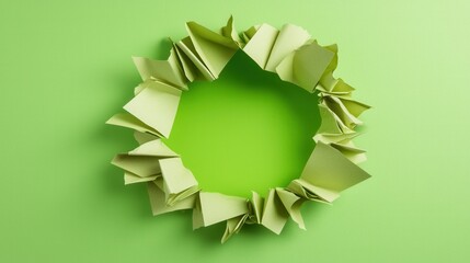 Abstract Green Paper Background with Circular Hole and Torn Edges