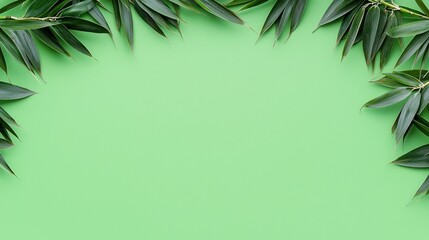 Green Leaf Frame on Bright Green Background