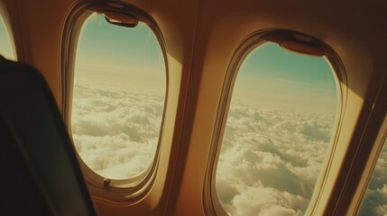 Naklejka premium Soaring Above the Clouds Airplane Window View. (1)