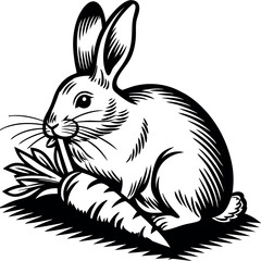 Rabbit is eating carrot silhouette black color vector 