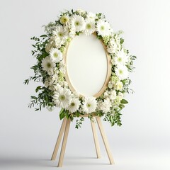 Obituary background for posters. Funeral composition with flowrs and candles. Funeral poster, banner background, space for text, burning candles, funeral concept. Memorial card, funeral invitation