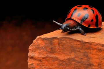 A colorful land snail on a reddish rock