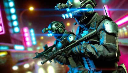 Futuristic Military Squad in Urban Combat Gear