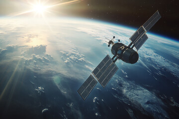 Obraz premium Space Exploration Satellite Above the Planet
