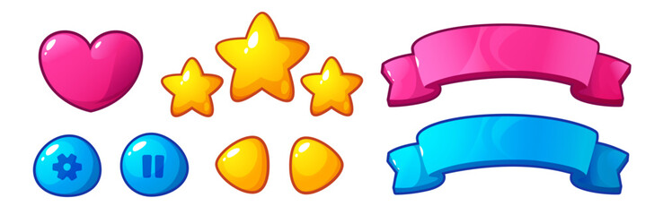 Game UI vector buttons for interface. Cartoon isolated playful elements for apps, games and other designs © Birch Ink