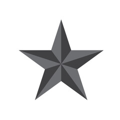 Gray five-pointed star with facets creating light and shadow effects, isolated on transparent background. Vector illustration.