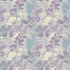 Fototapeta premium Purple And Blue Floral Wallpaper With A White And Blue Design
