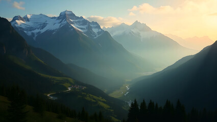 Obraz premium A majestic mountain range featuring snow-capped peaks highlighting its commitment to protecting the environment