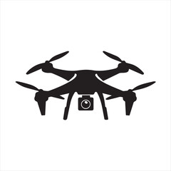 Drone Silhouette Vector Icon,Quadcopter Drone with Camera Illustration,Modern Drone Symbol for Technology Design,Aerial Photography Drone Flat Icon,UAV Drone Black Silhouette Vector