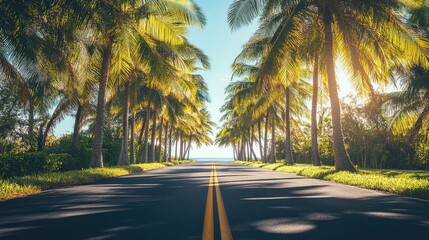Palm Tree Lined Road to the Ocean