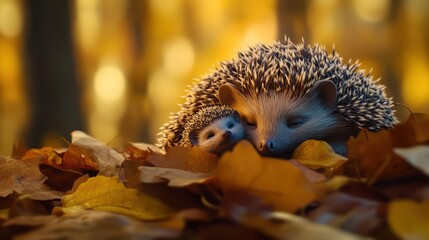 Fototapeta premium Hedgehog Autumn Forest Portrait