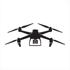 Drone Silhouette Vector Icon,Quadcopter Drone with Camera Illustration,Modern Drone Symbol for Technology Design,Aerial Photography Drone Flat Icon,UAV Drone Black Silhouette Vector