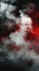 Red and white smoke swirls, dark background, abstract art, design element (1)