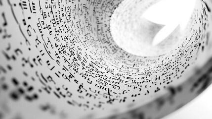 Abstract black and white image of spiraling musical notation.