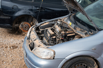 Vehicles with flooded and mud-damaged engines after DANA storm in Valencia