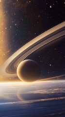 Ringed planet shining with cosmic dust and mystery