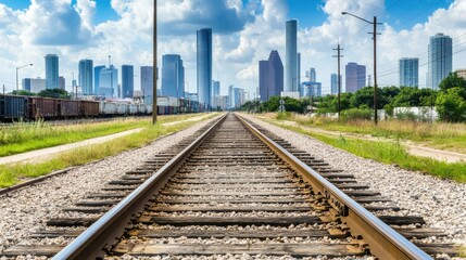 Fototapeta premium Houston Skyline Viewed from Railroad Tracks
