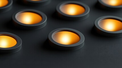 Glowing Orange Lights in Dark Holes Abstract Background.