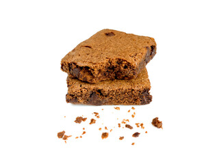 Pile of brownies with crumbs