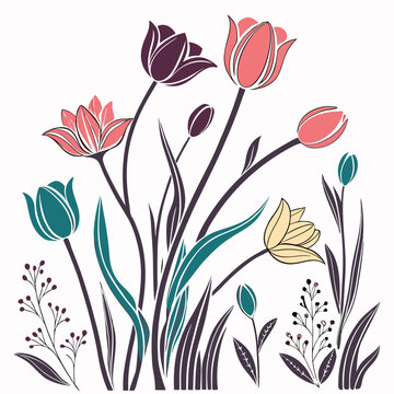 colorful tulips on white background clip art preview