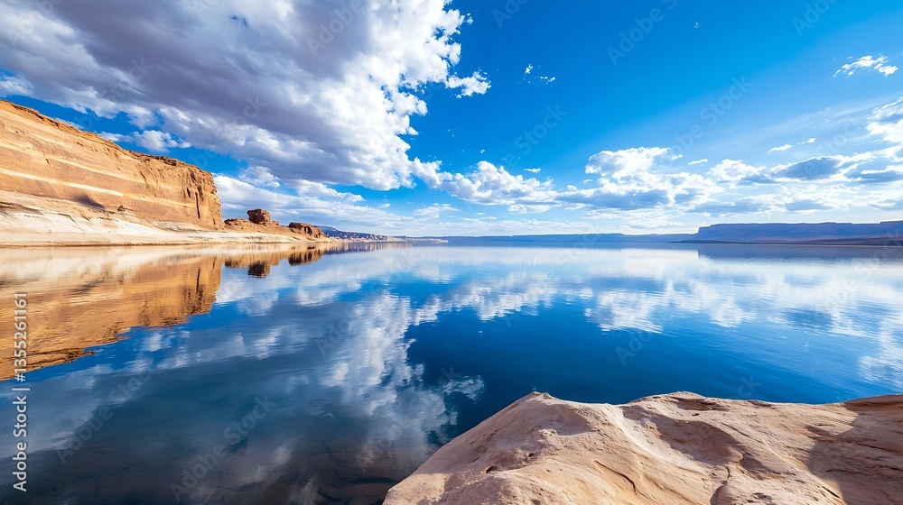 Aufkleber majestic scenic view of calm waters reflecting an azure sky : generative ai